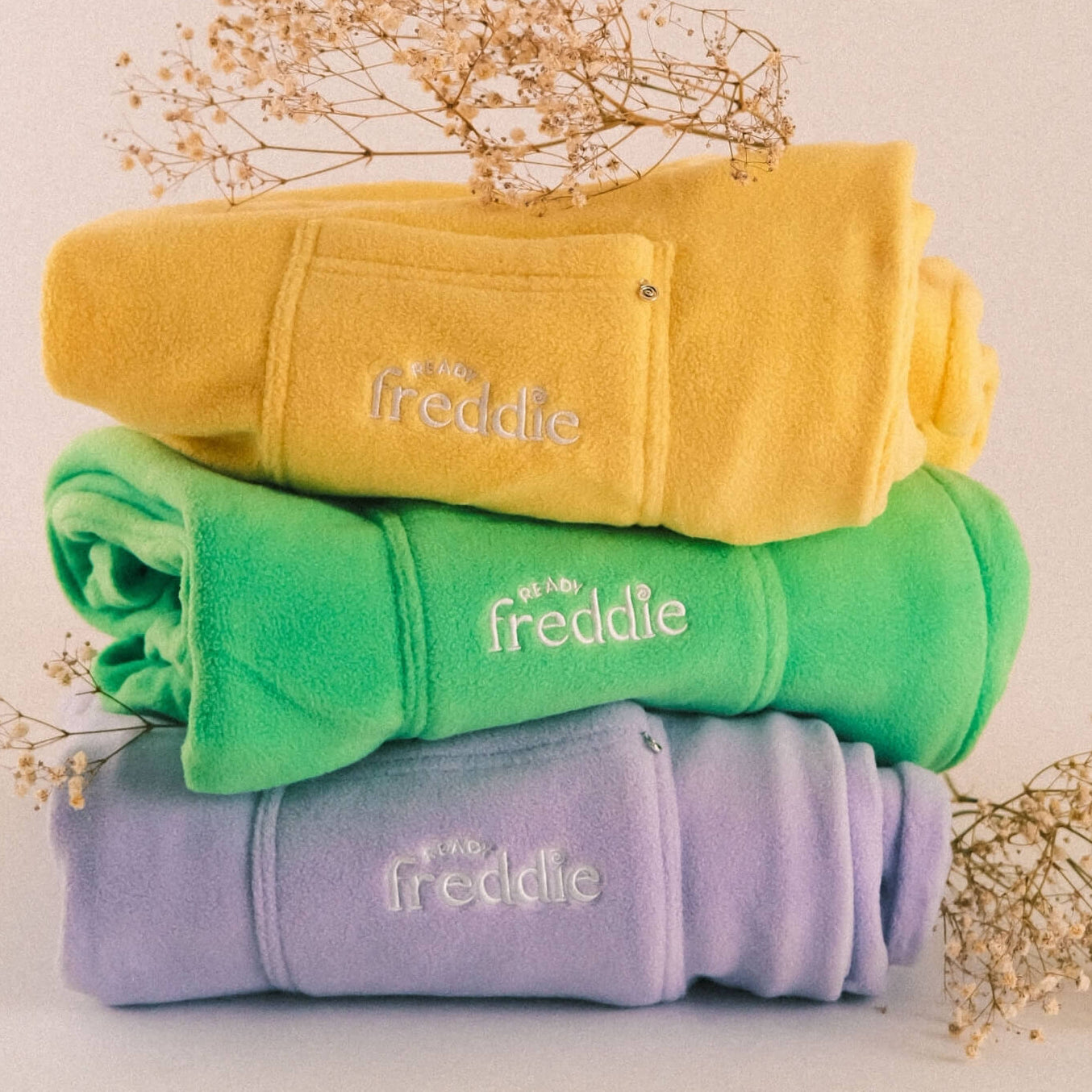 Stack of folded Ready Freddies featuring the Bloom Collection