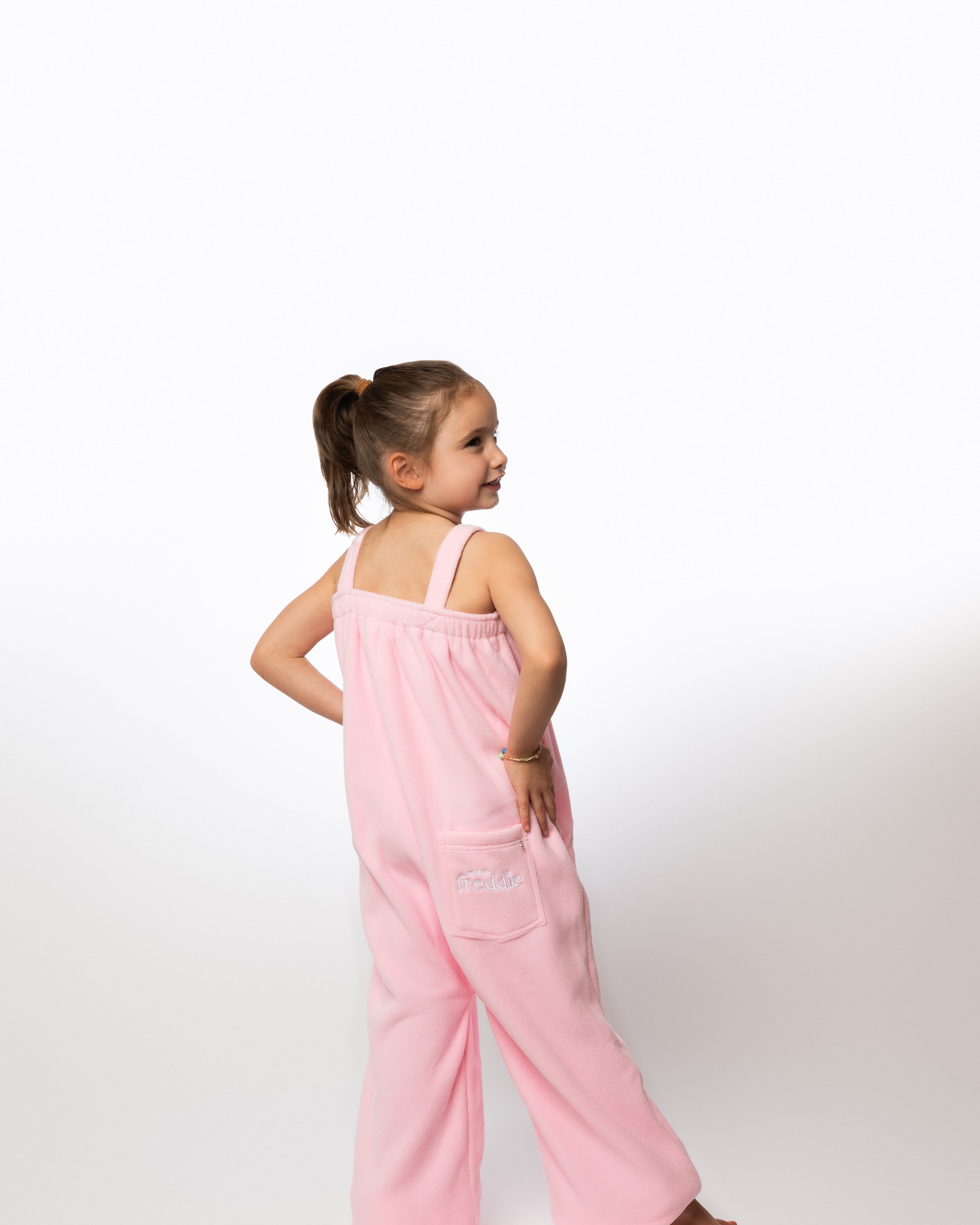 Ballerina pink long kids onesie in 100% polyester polar fleece