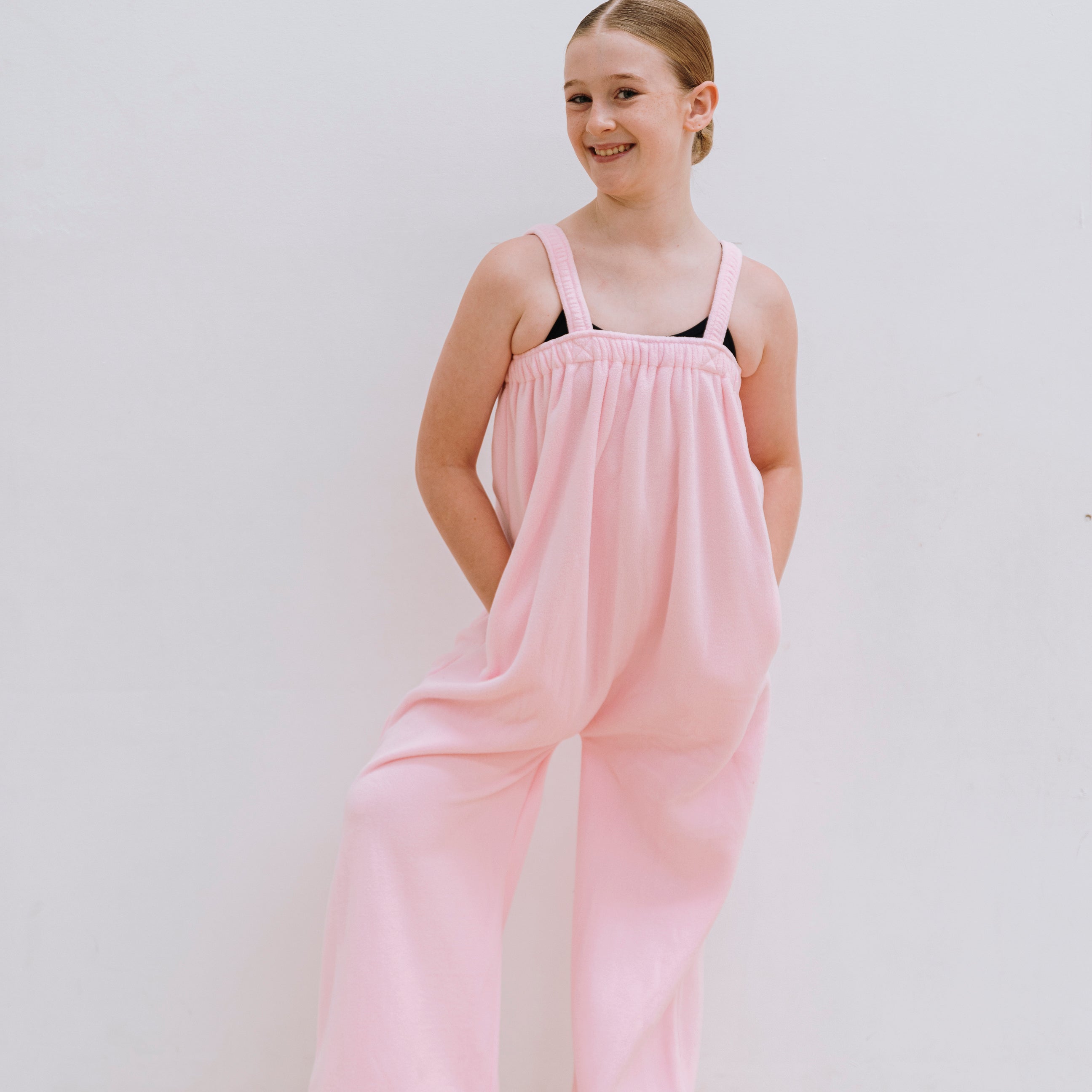 Cosy ballerina pink long fleece onesie for kids and teens