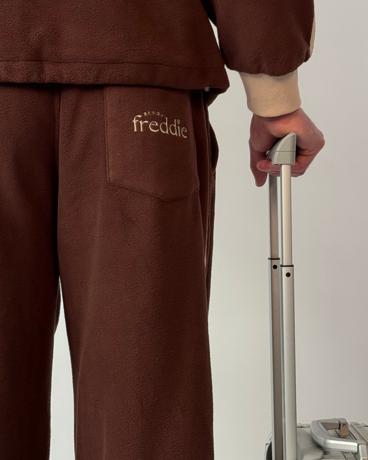 Brown track pants in short and long lengths, S/M and L/XL