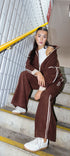 Cosy brown polar fleece tracksuit bottoms for getting ready