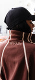 Brown polar fleece zip-up jacket with side pockets