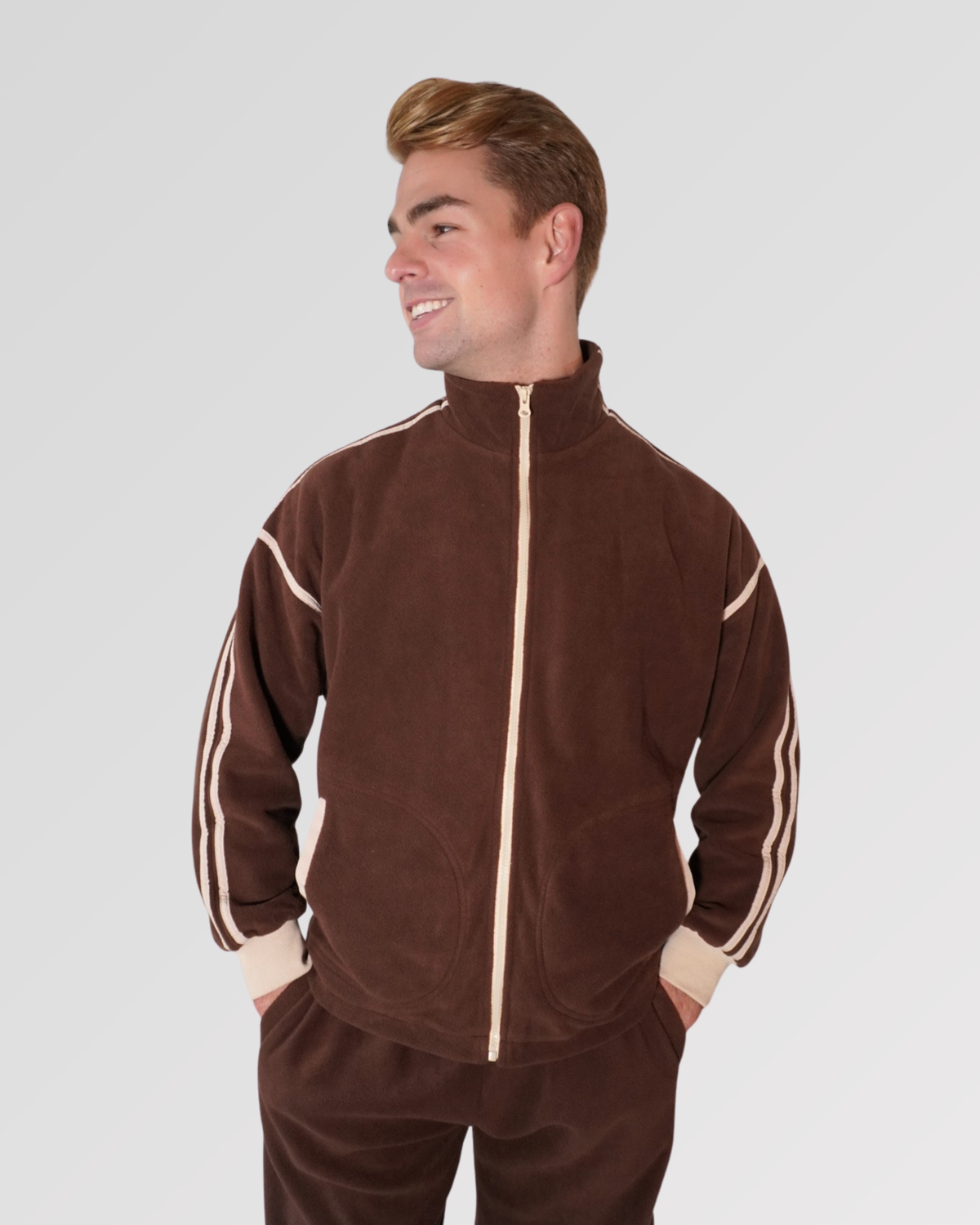 Cosy brown fleece zip-up in S/M and L/XL sizes