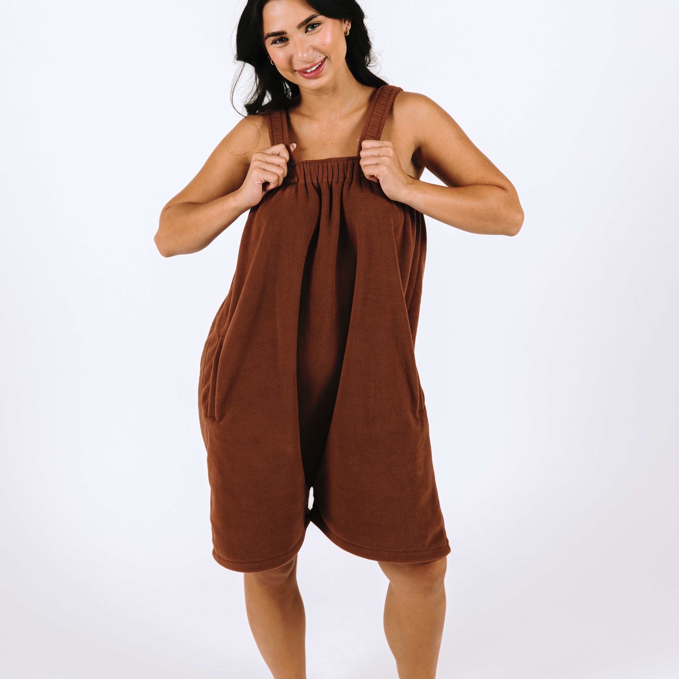 Coffee bean brown short Ready Freddie polar fleece onesie
