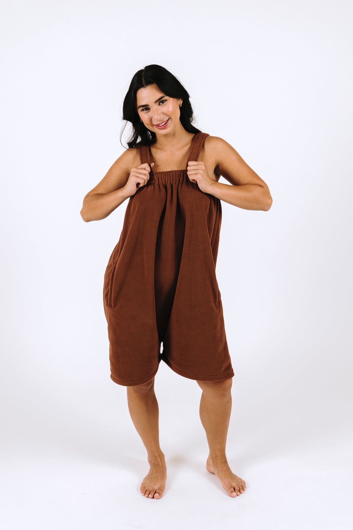 Coffee bean brown short Ready Freddie polar fleece onesie