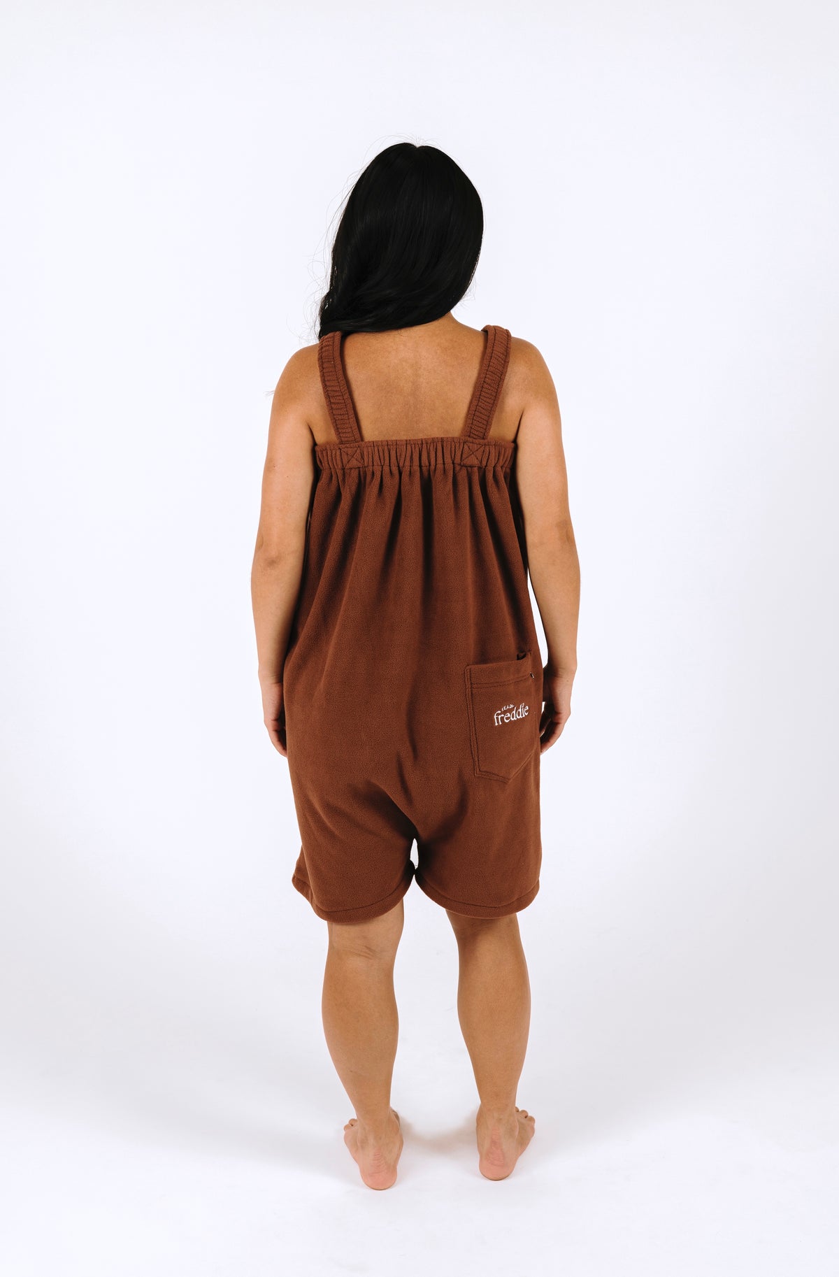 Coffee bean brown short fleece onesie for getting ready