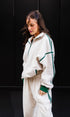 Cream fleece zip-up with signature stripe detail