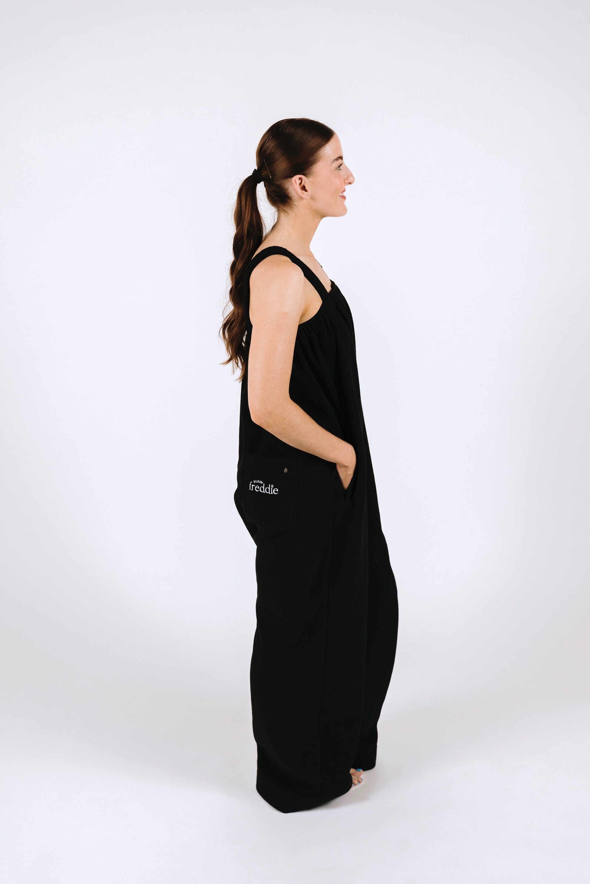 Black long onesie in 100% polyester polar fleece
