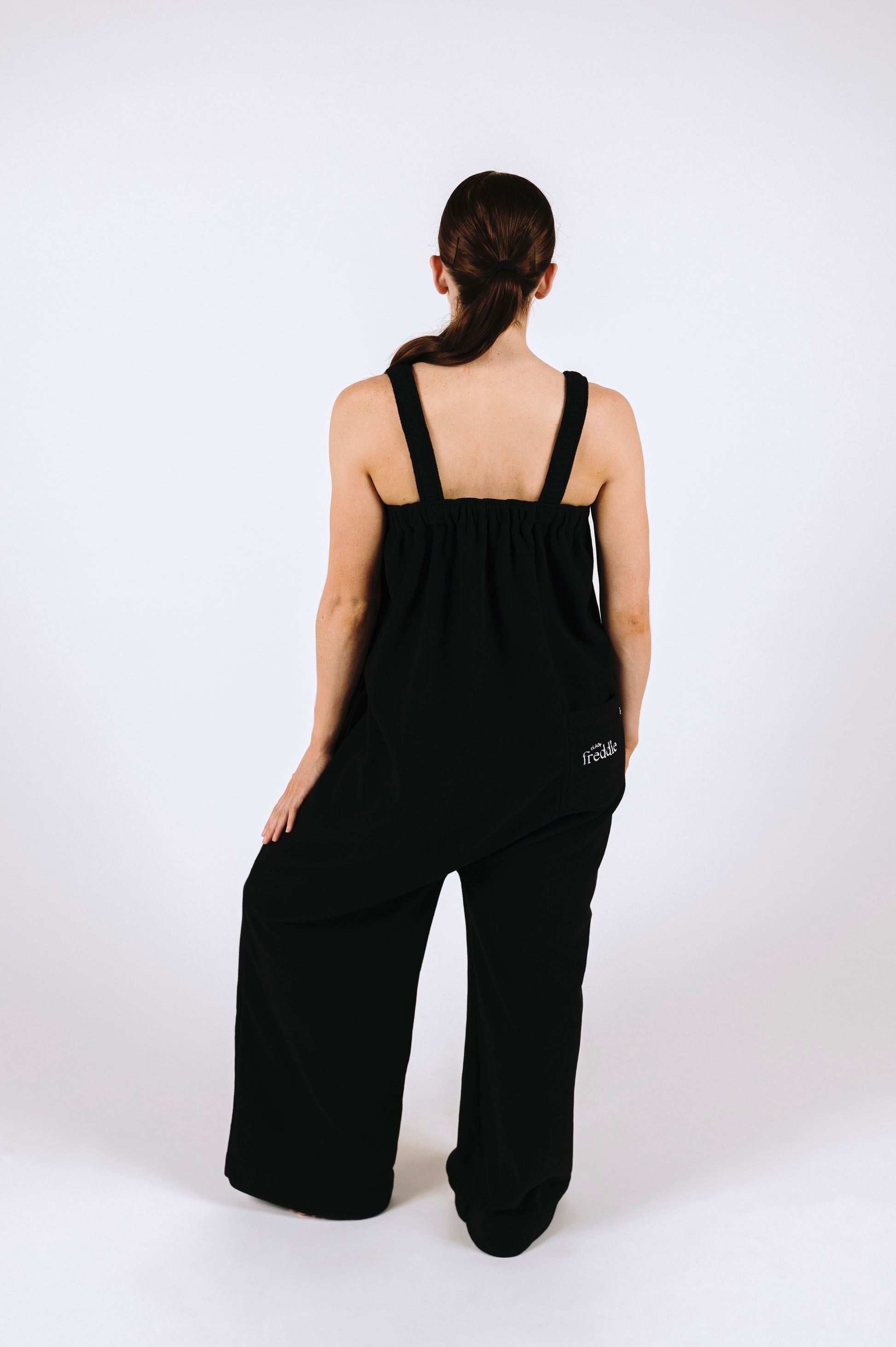 Black long fleece onesie for getting ready