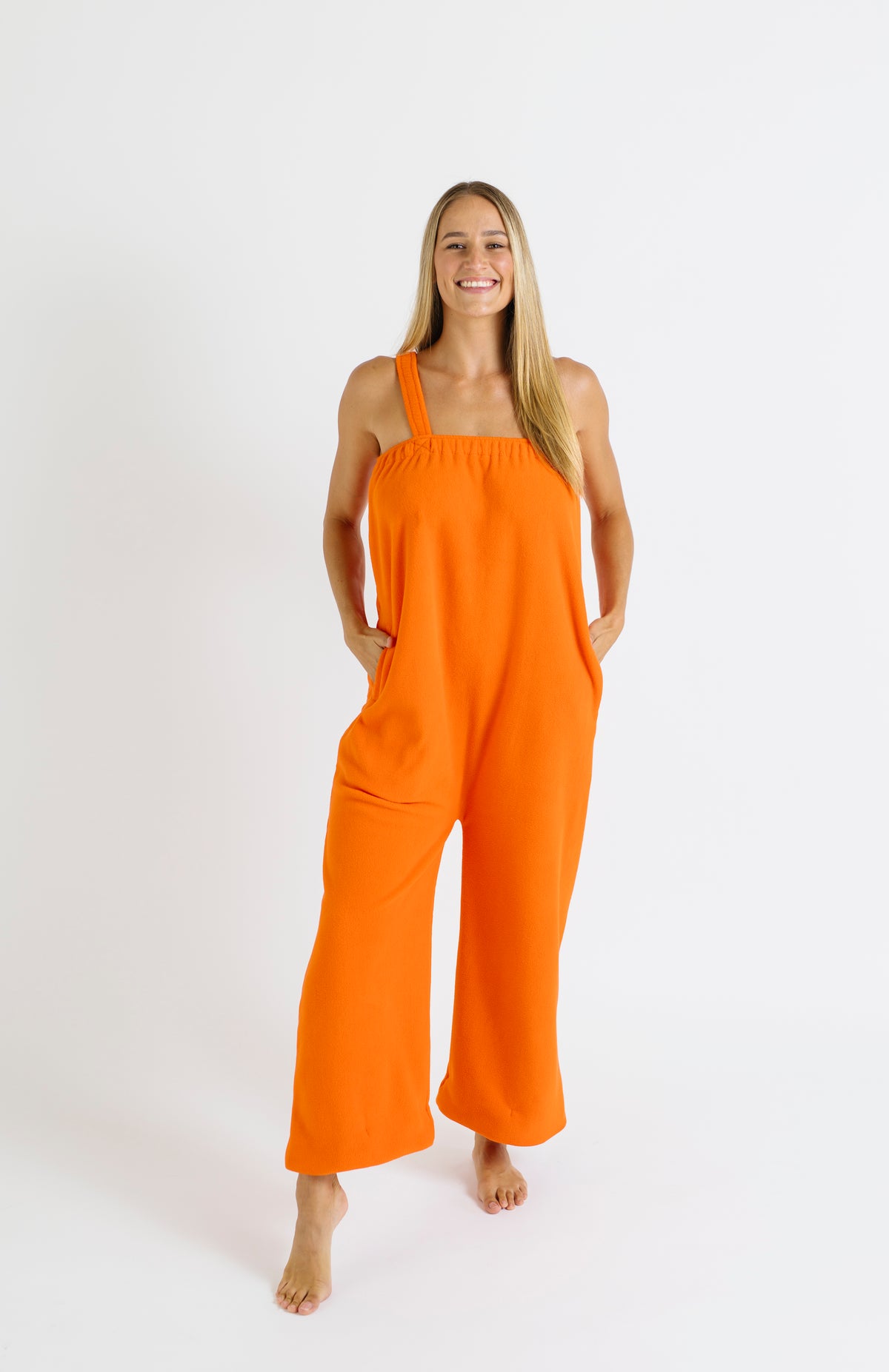 Freshly squeezed orange long Ready Freddie polar fleece onesie