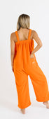 Orange long fleece onesie for getting ready