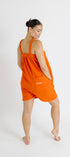 Orange short onesie in 100% polyester polar fleece
