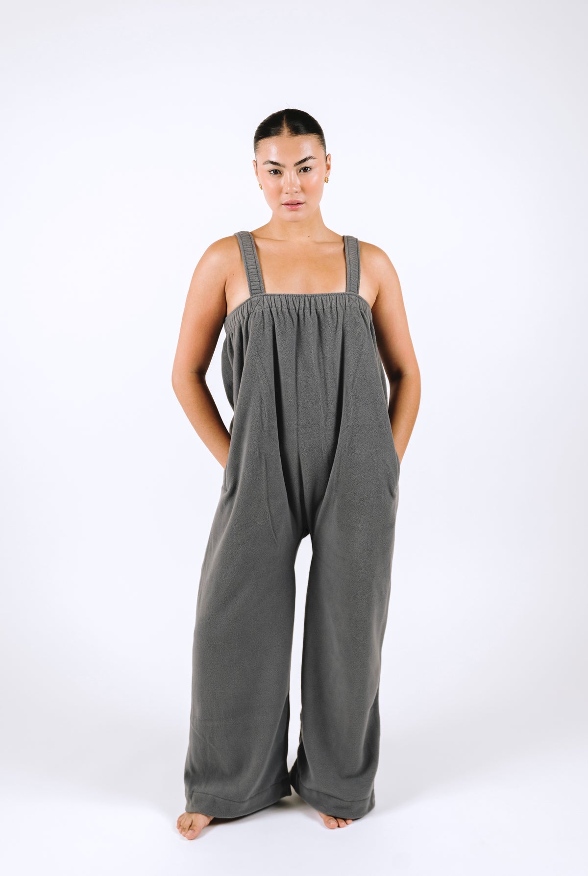 Grey polar fleece collaboration onesie by Ready Freddie