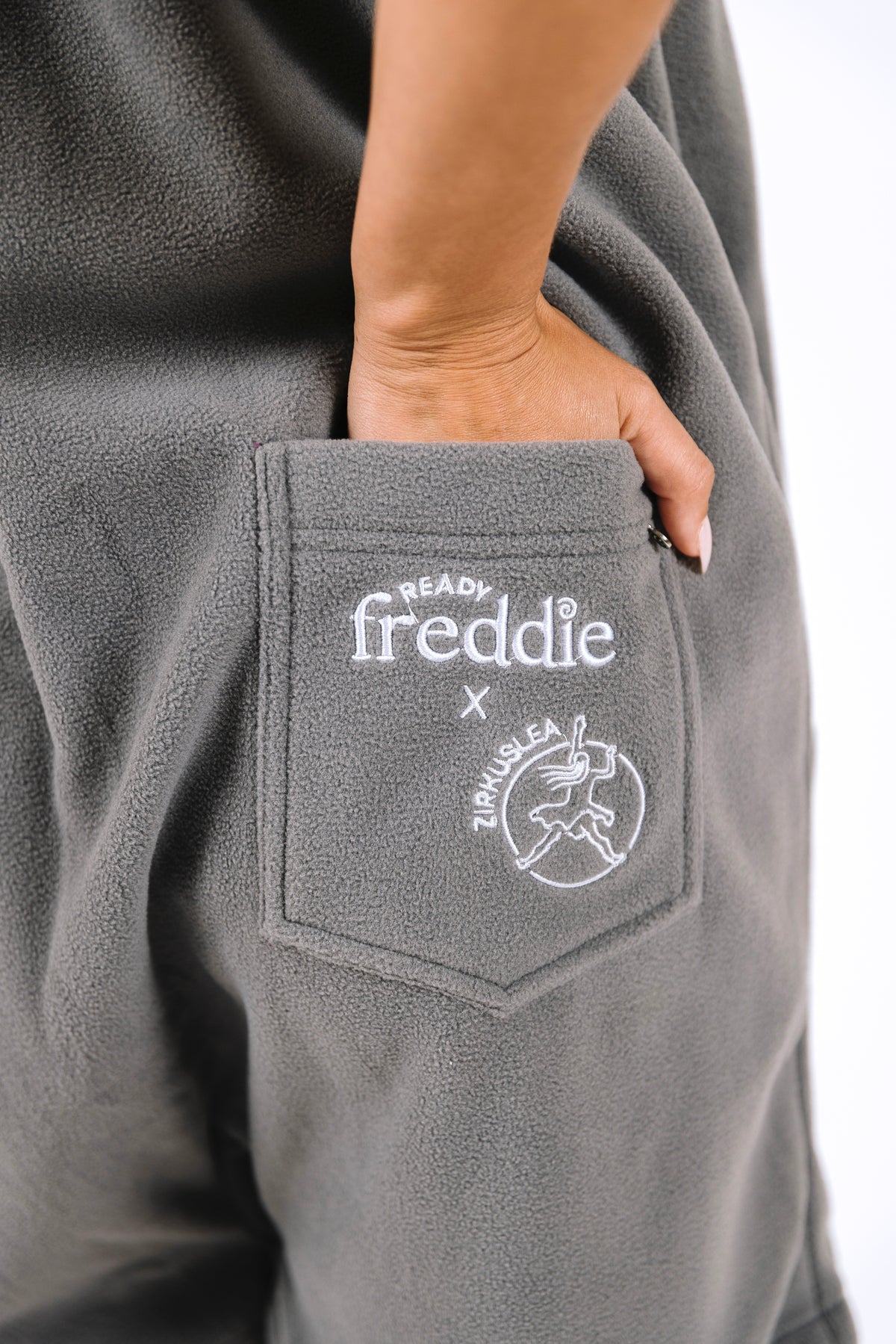 Grey ZIRKUS LEA fleece onesie for getting ready