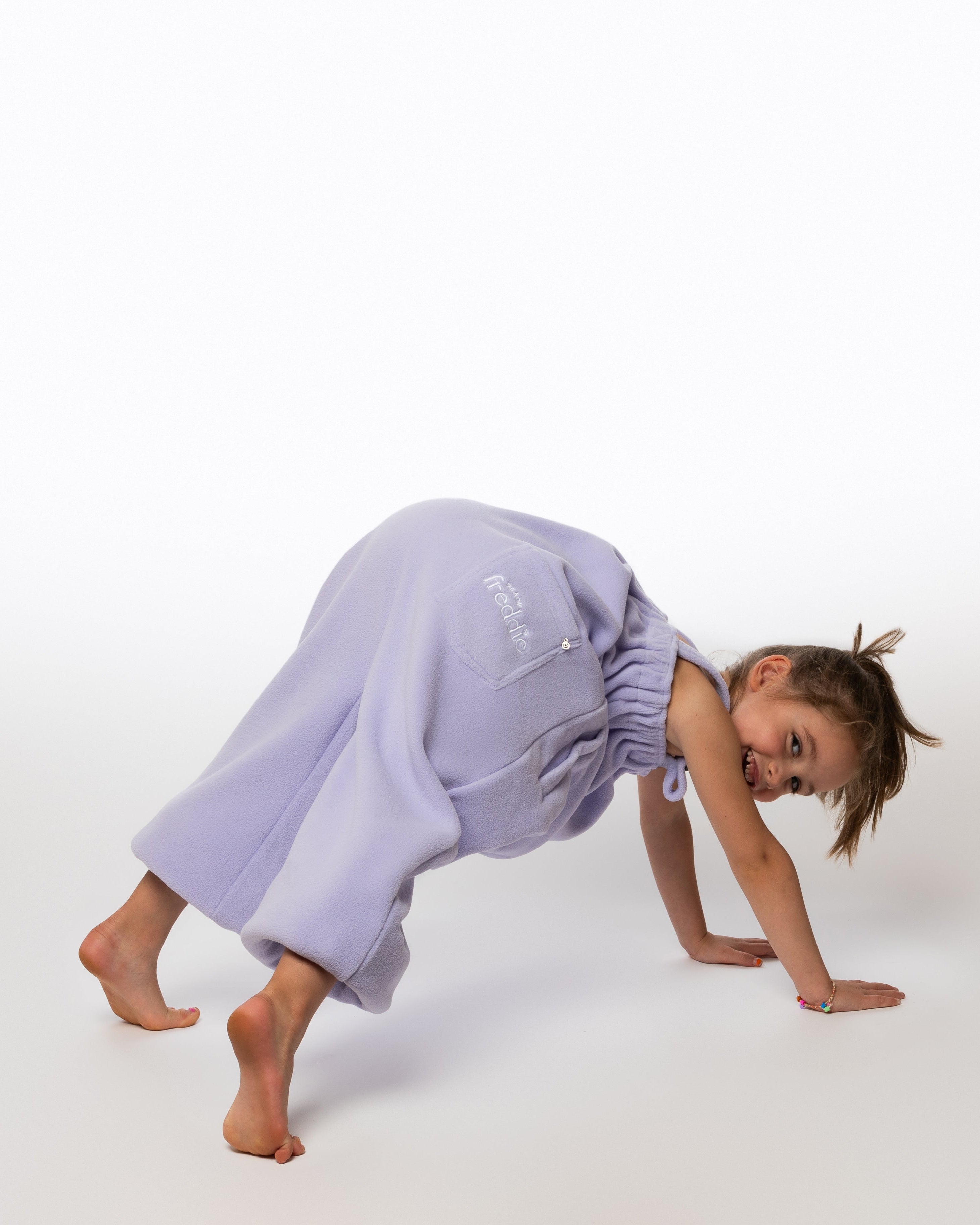 Lilac purple kids onesie in 100% polyester polar fleece