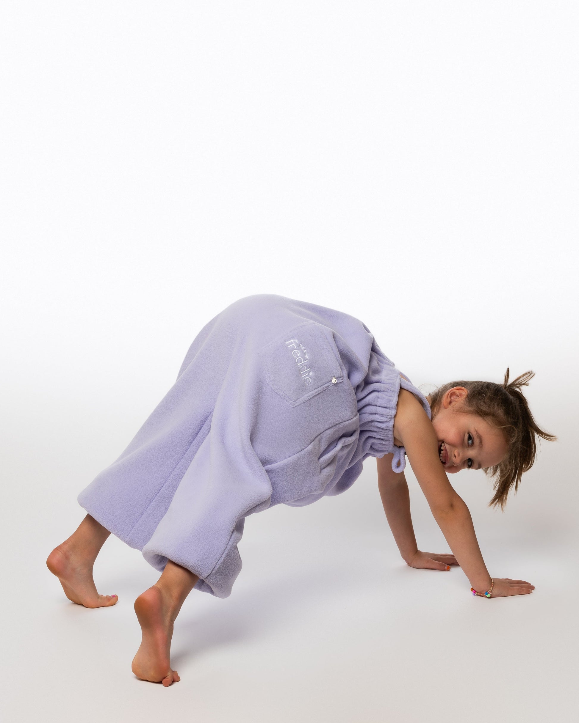 Lilac purple kids onesie in 100% polyester polar fleece