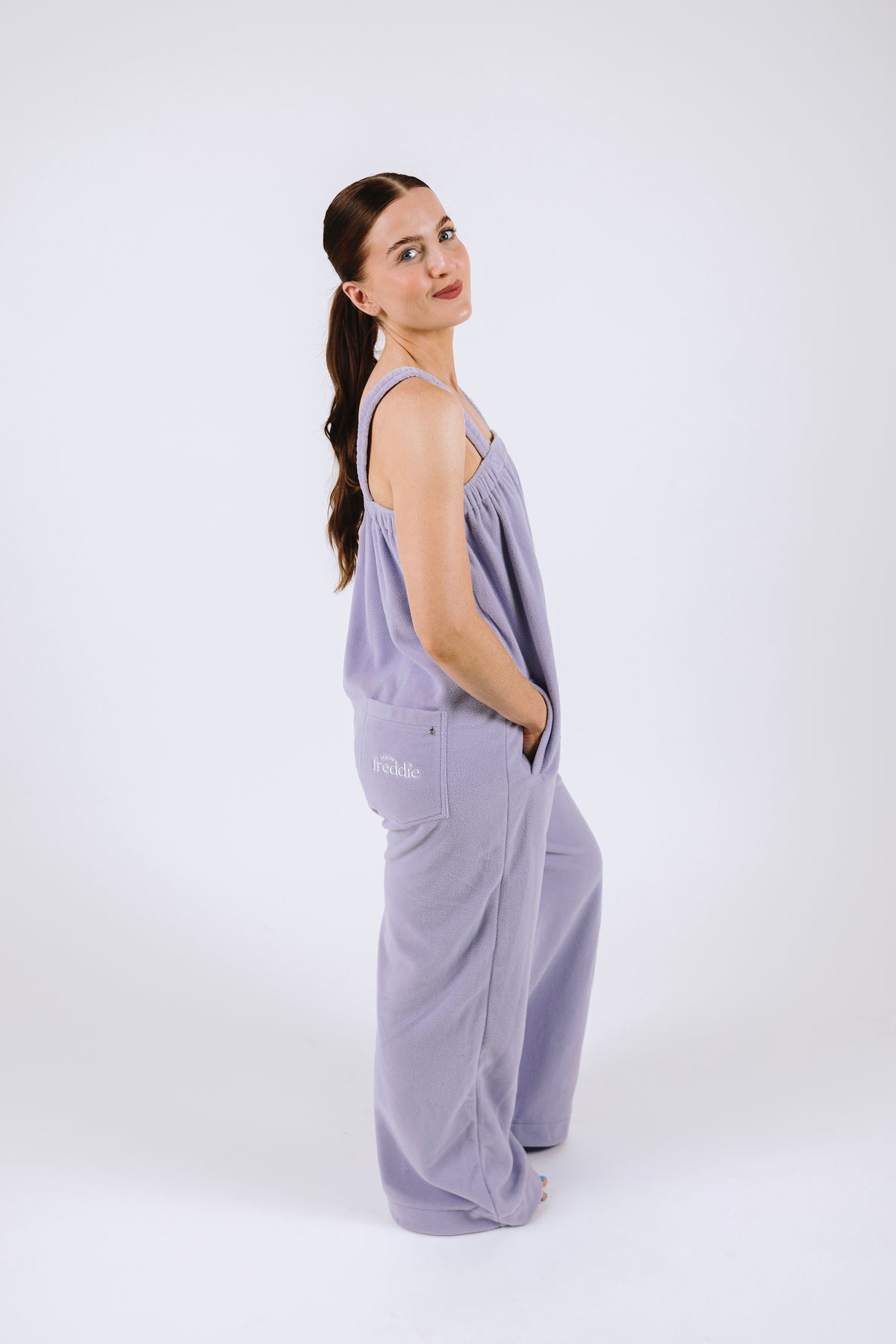 Lilac purple long onesie in 100% polyester polar fleece