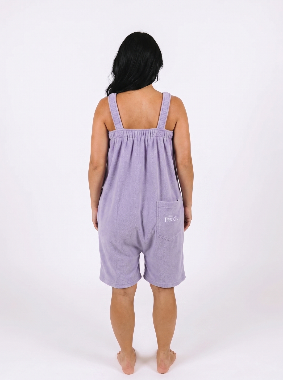 Lilac purple short fleece onesie for getting ready
