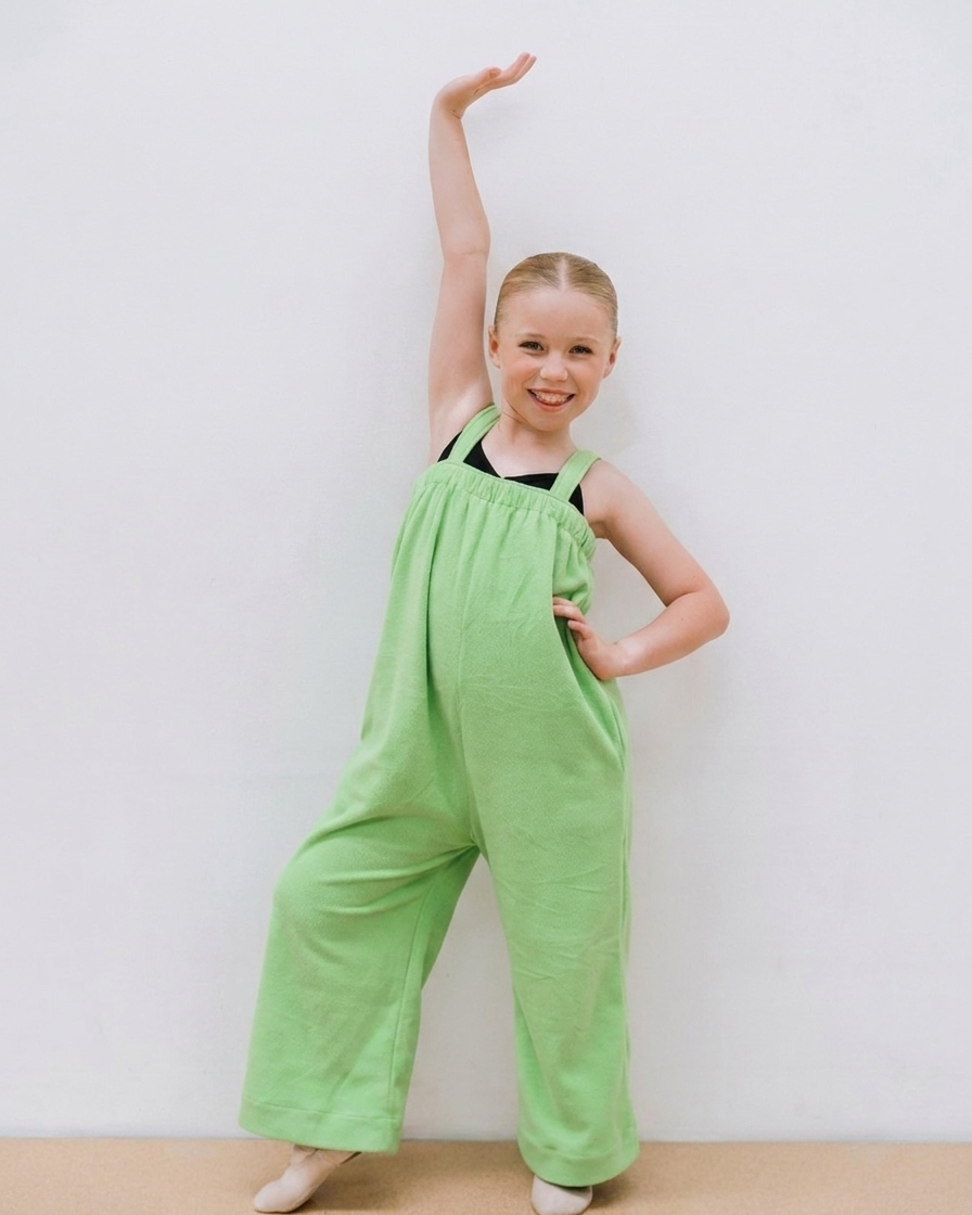 Lime green kids onesie in 100% polyester polar fleece