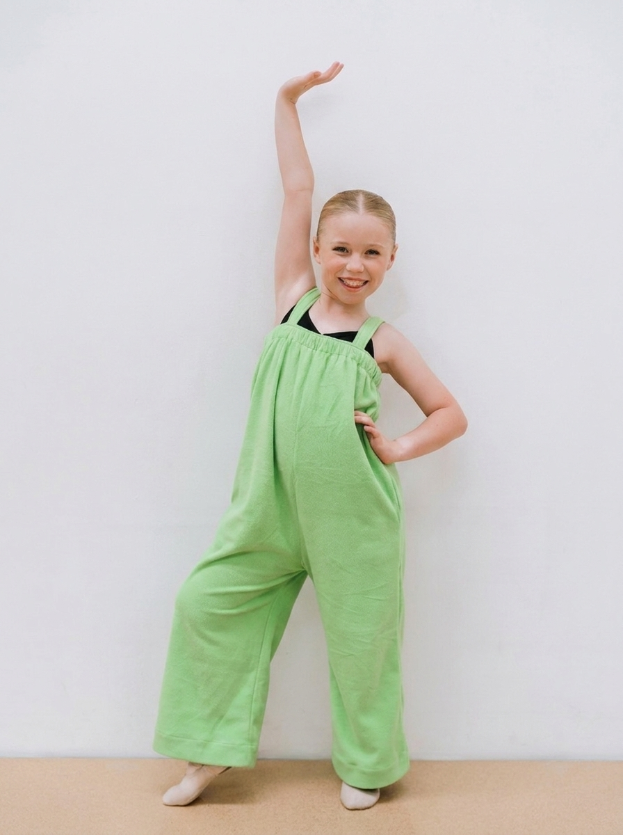 Lime green kids onesie in 100% polyester polar fleece