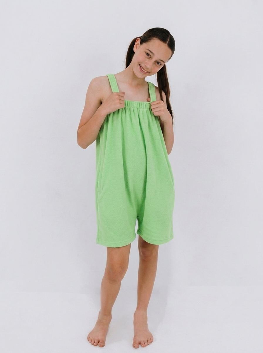 Lime green kids fleece onesie in Junior and Teen sizes