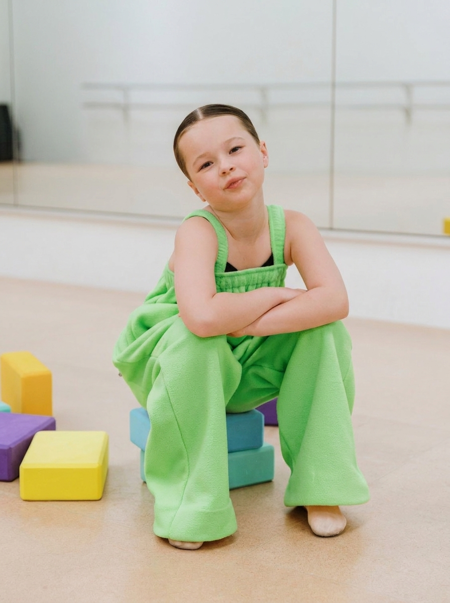 Lime green kids one piece jumpsuit in soft polar fleece