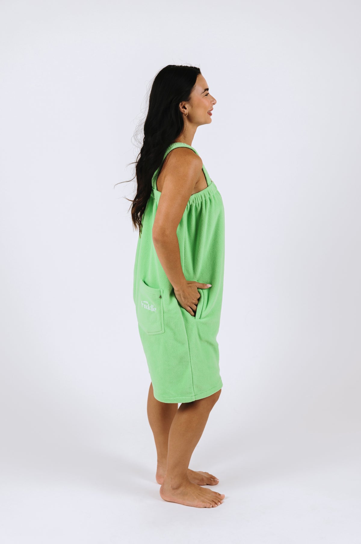 Lime green short onesie in 100% polyester polar fleece