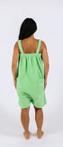 Lime green short fleece onesie for getting ready