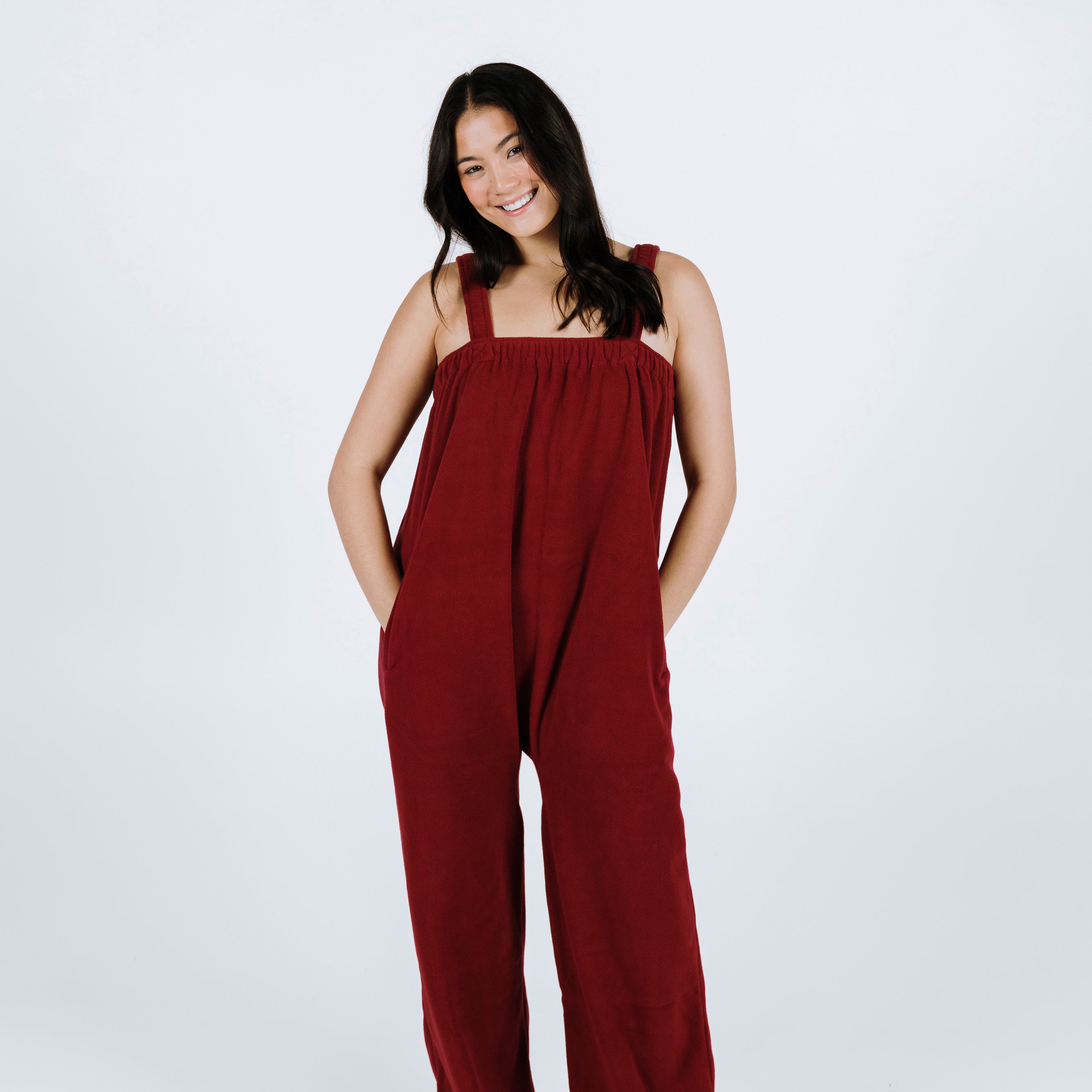 Maroon red long Ready Freddie polar fleece onesie