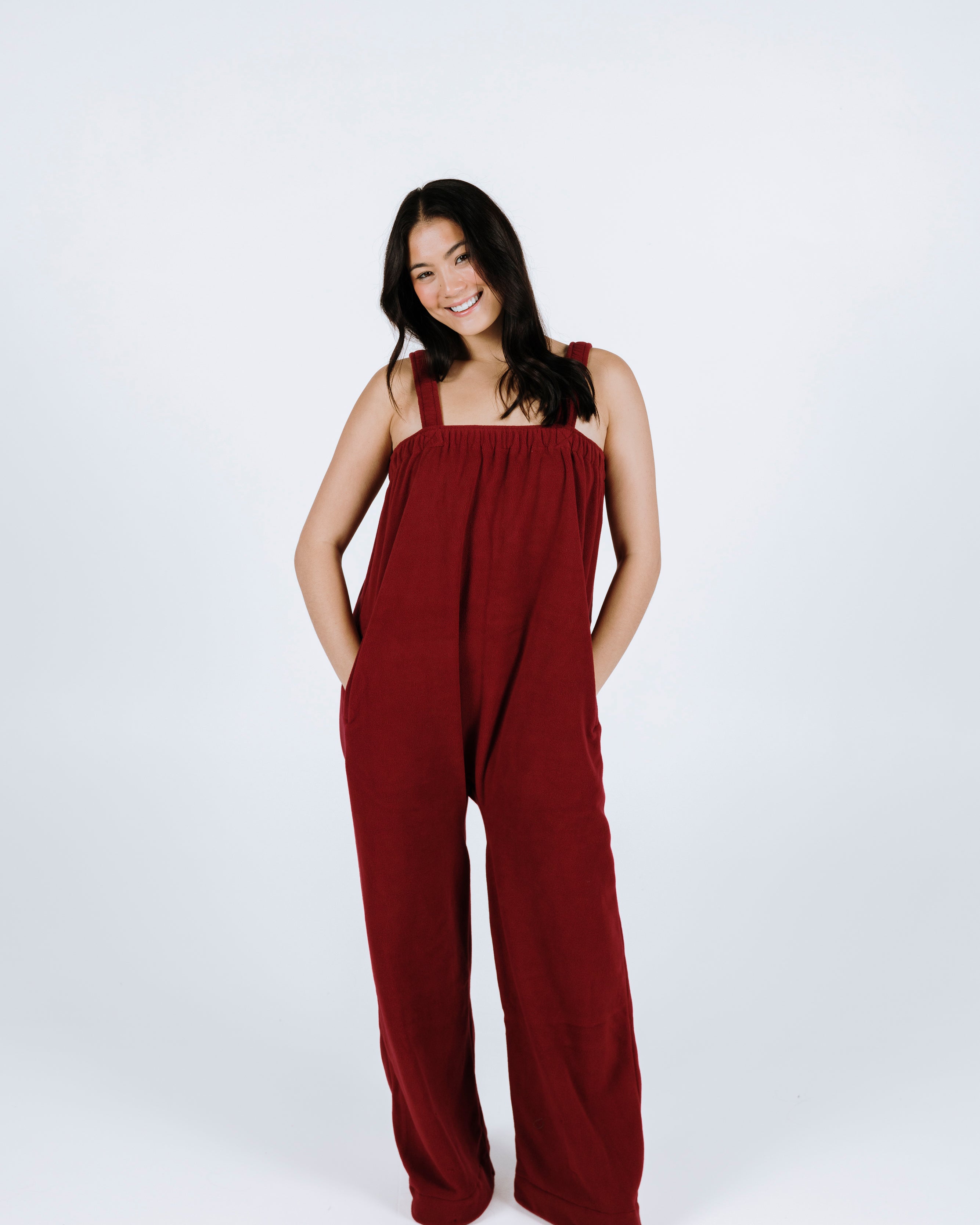 Maroon red long Ready Freddie polar fleece onesie
