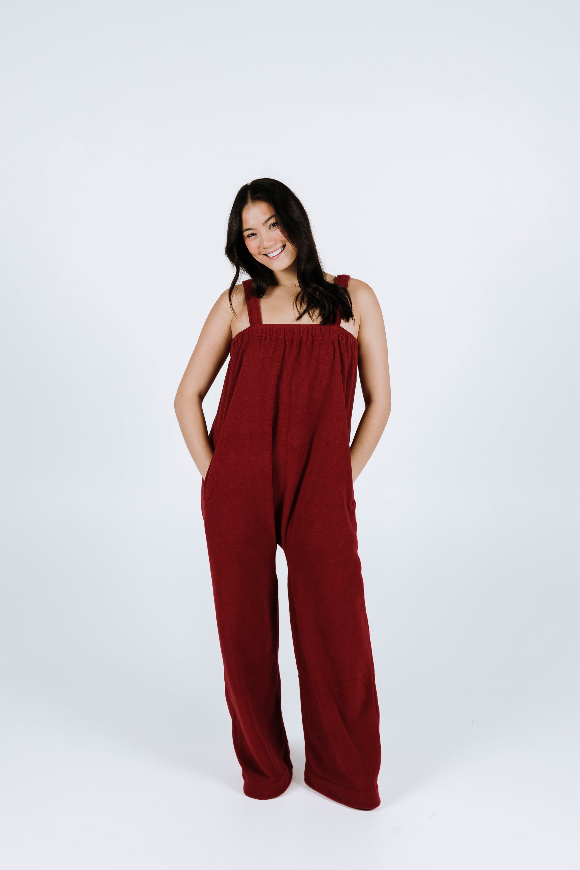 Maroon red long Ready Freddie polar fleece onesie