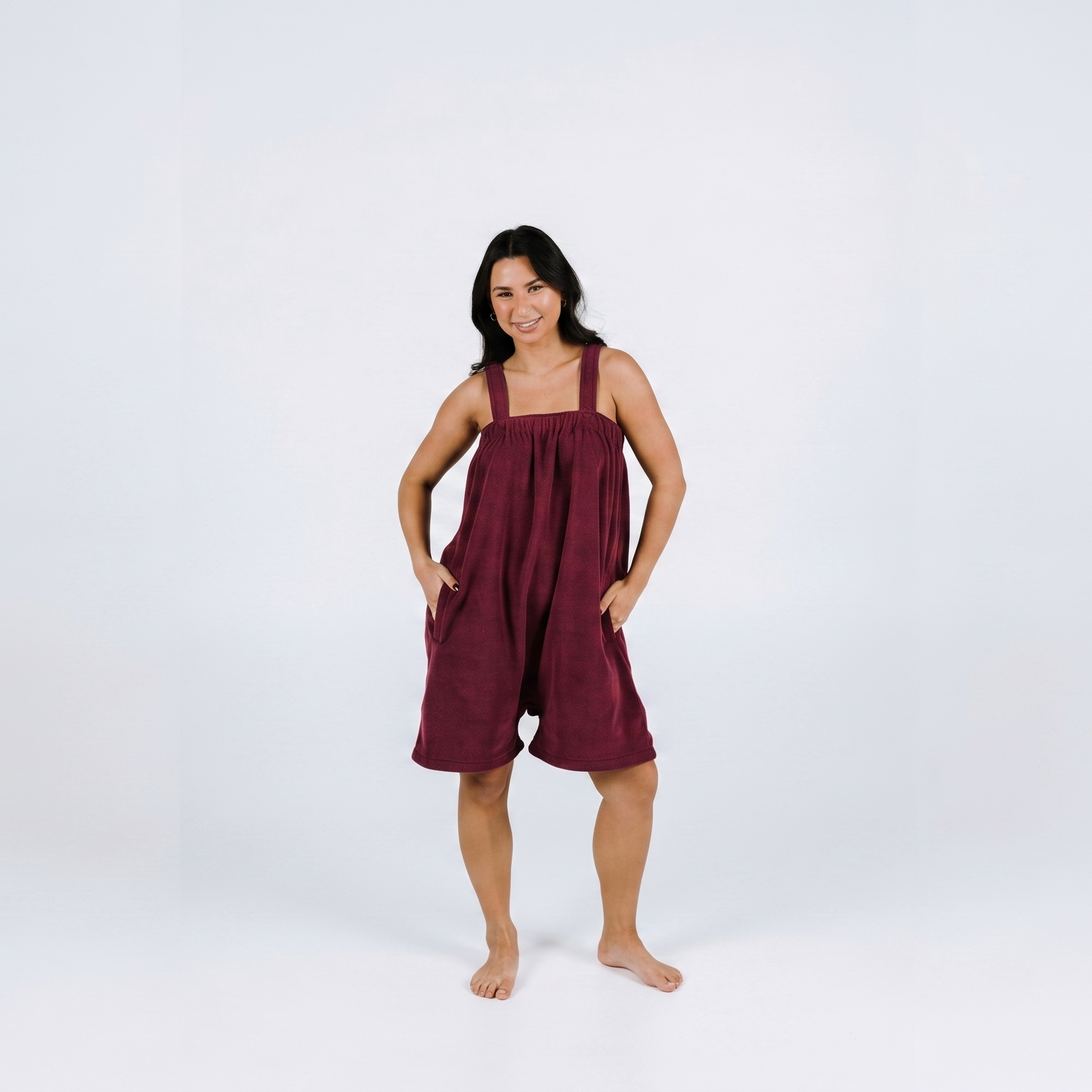 Maroon red short onesie in 100% polyester polar fleece