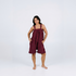 Maroon red short onesie in 100% polyester polar fleece