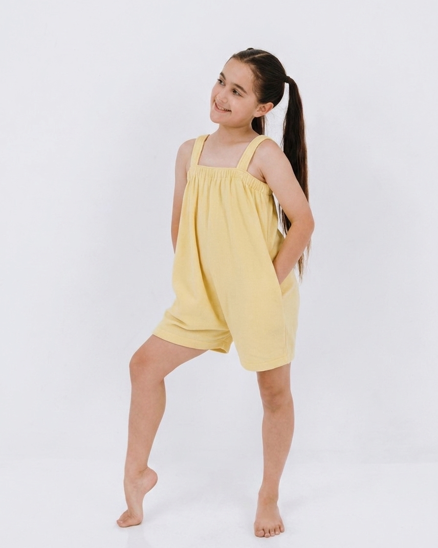 Mellow yellow kids onesie in 100% polyester polar fleece