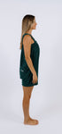 Teal green terry towelling onesie for after the shower