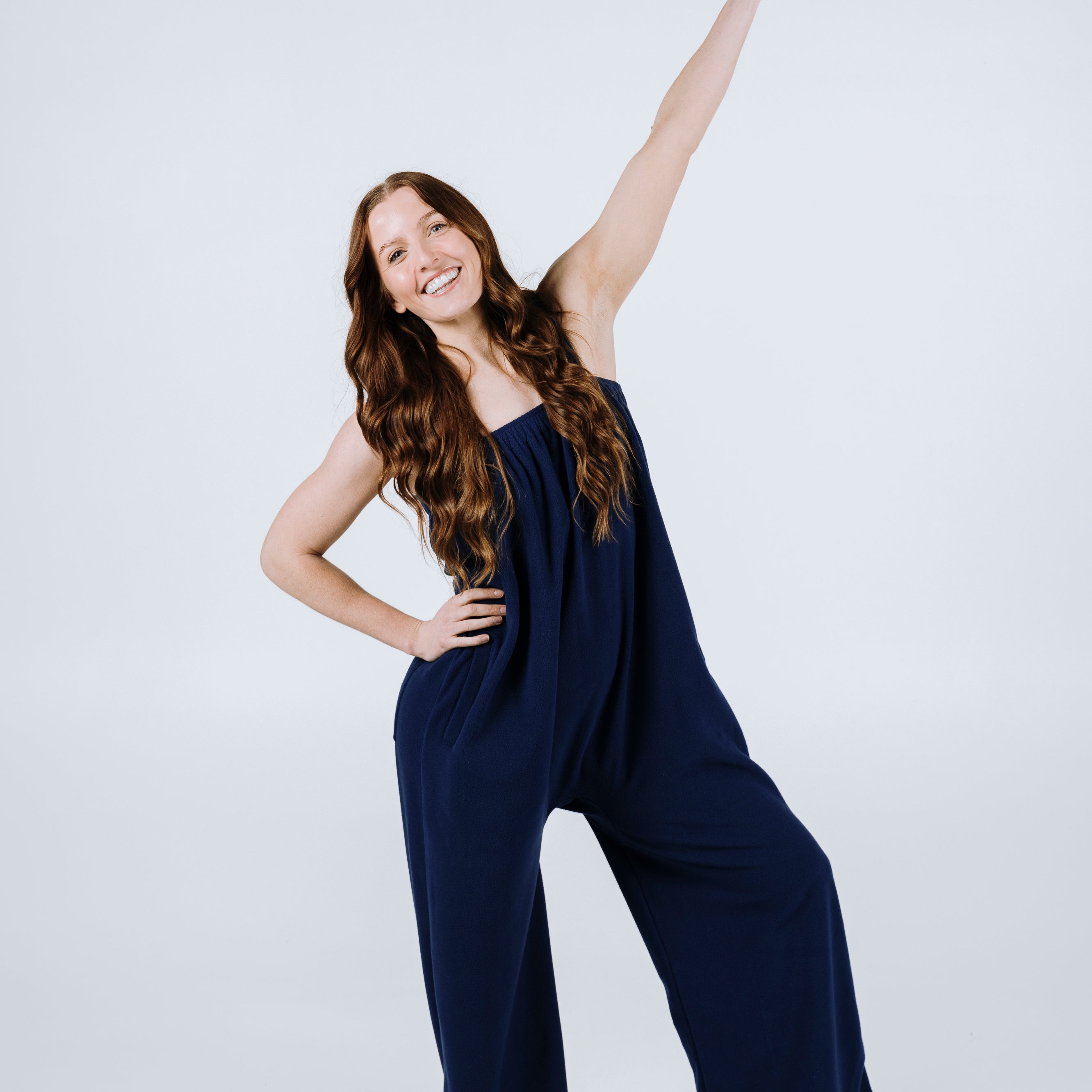 Navy blue long Ready Freddie polar fleece onesie