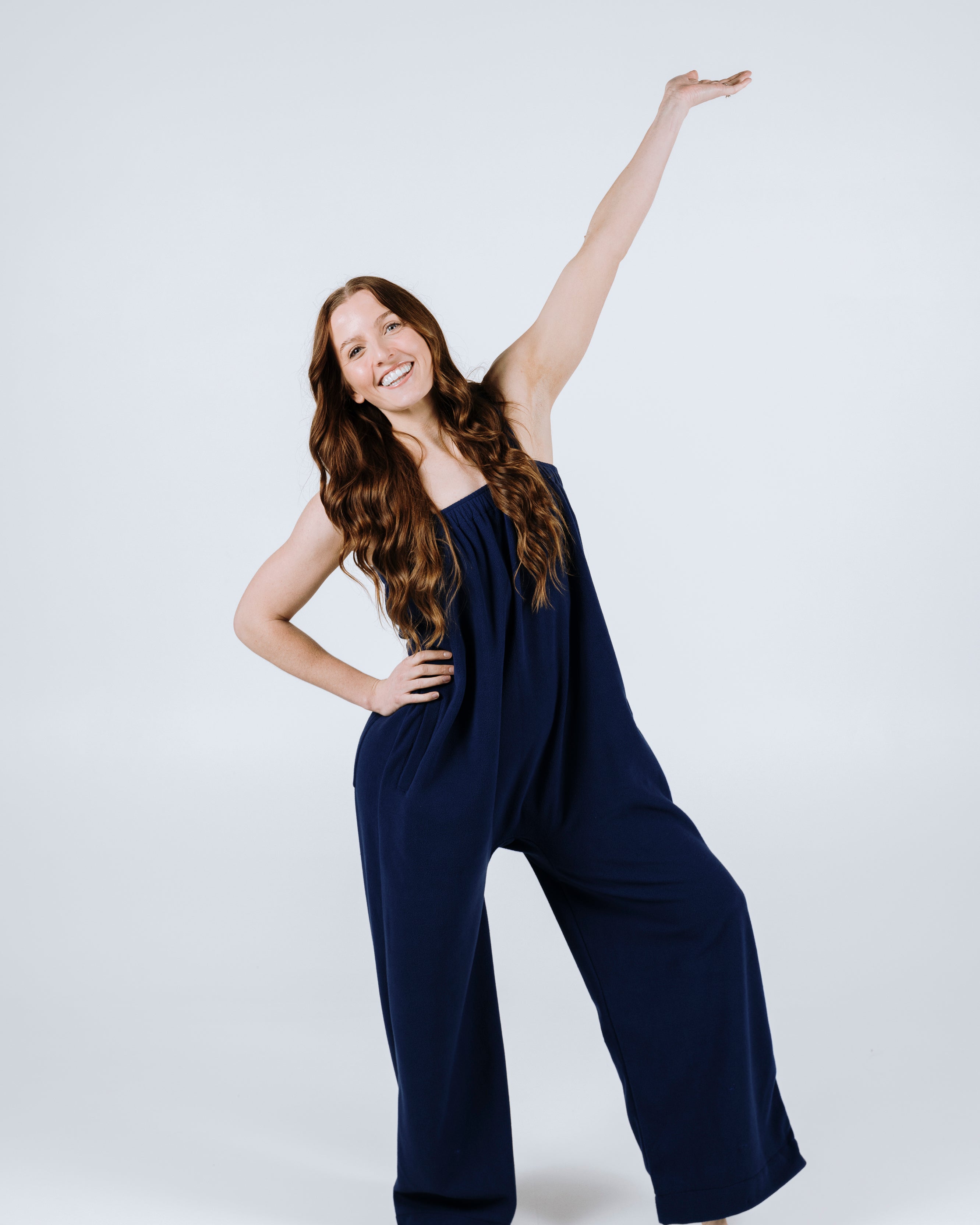 Navy blue long Ready Freddie polar fleece onesie