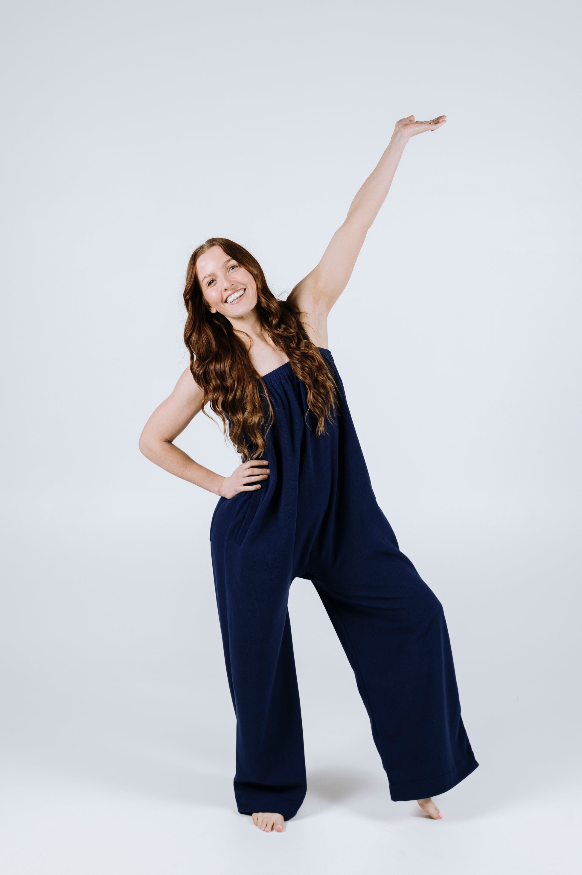 Navy blue long Ready Freddie polar fleece onesie