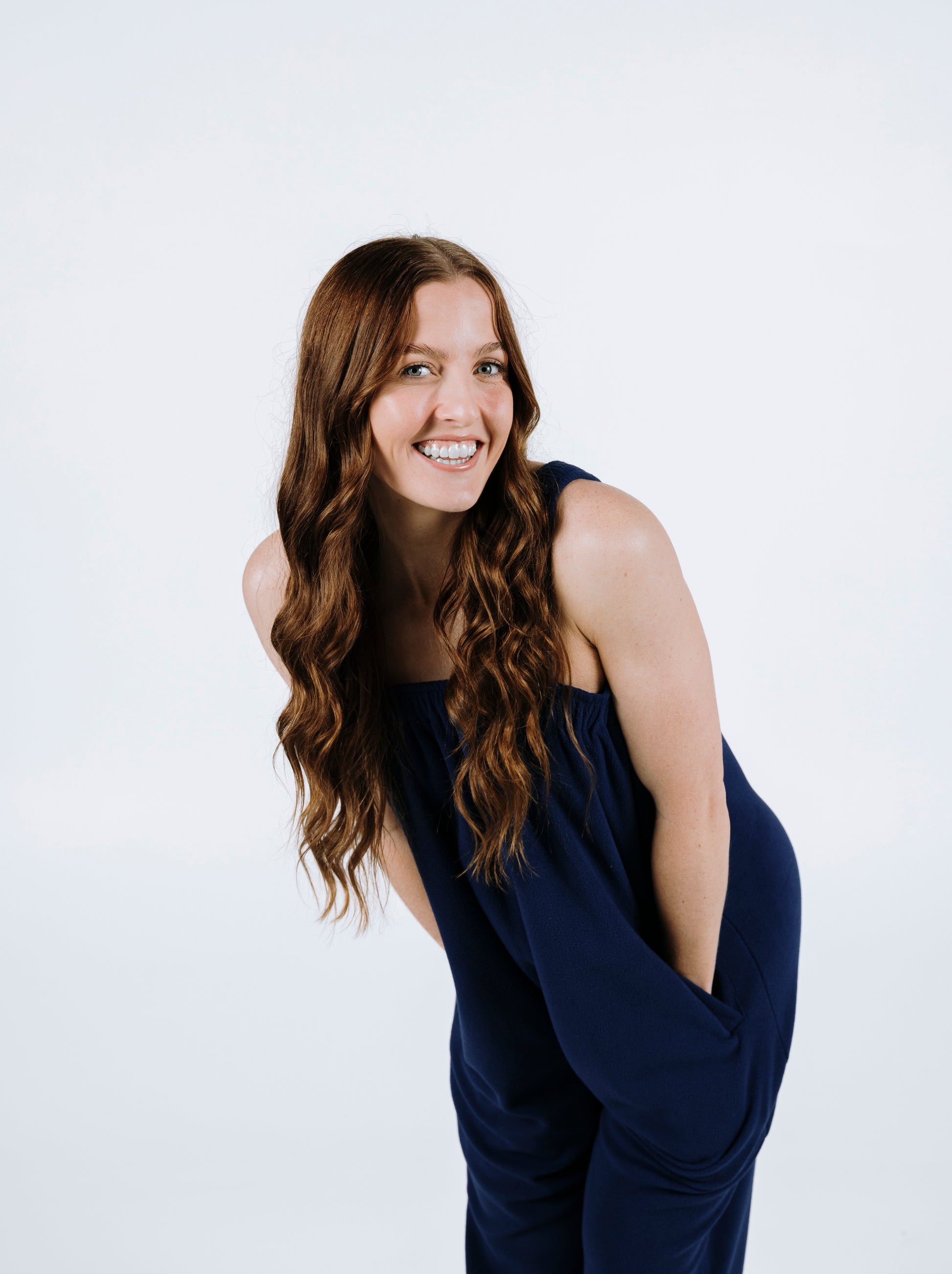Navy blue long onesie in 100% polyester polar fleece