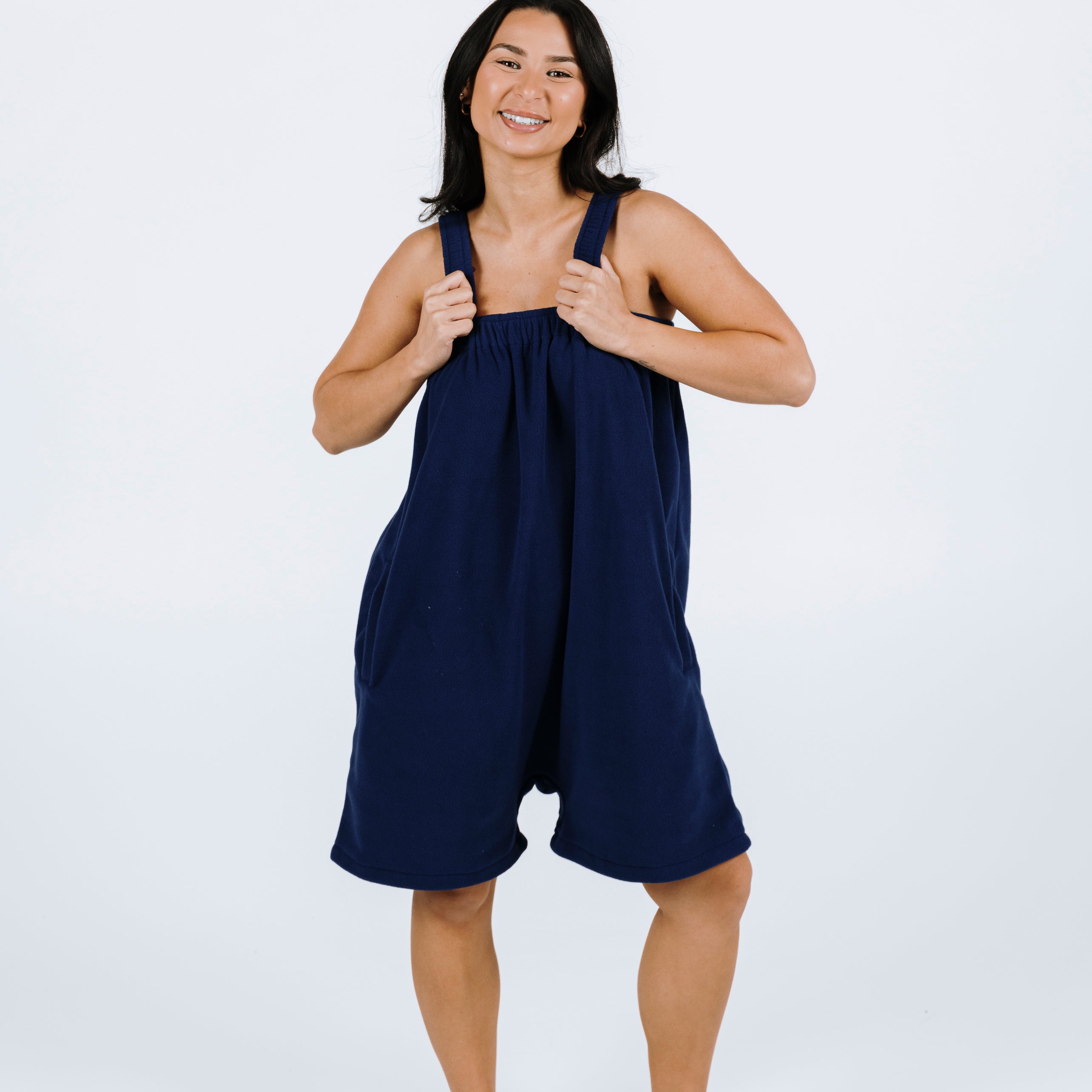 Navy blue short Ready Freddie polar fleece onesie