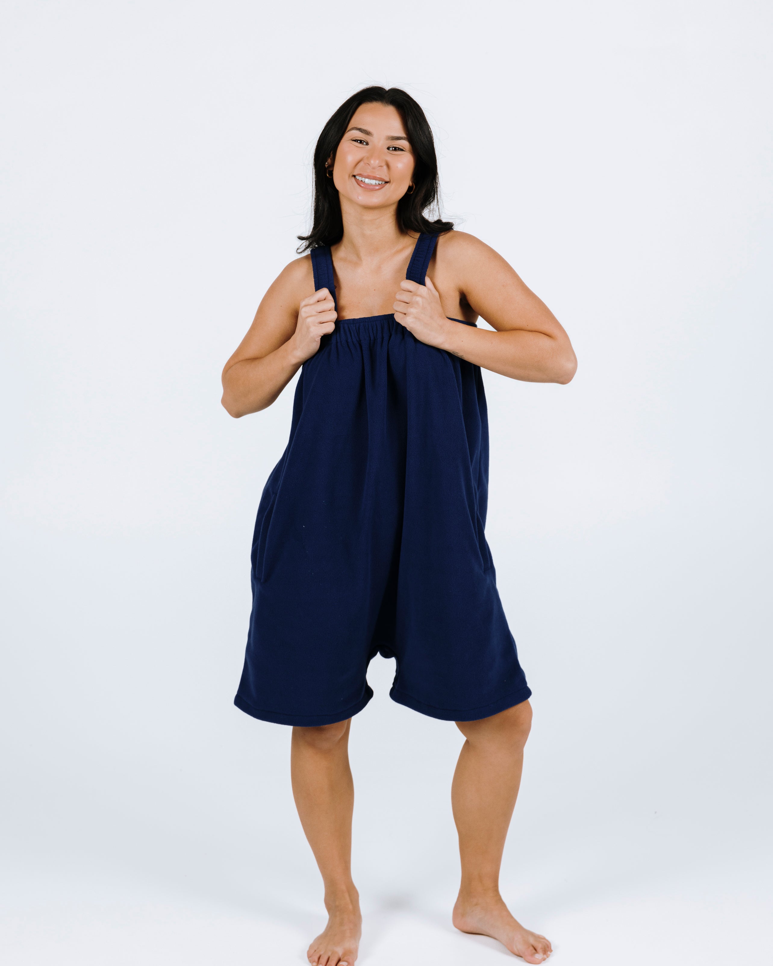 Navy blue short Ready Freddie polar fleece onesie