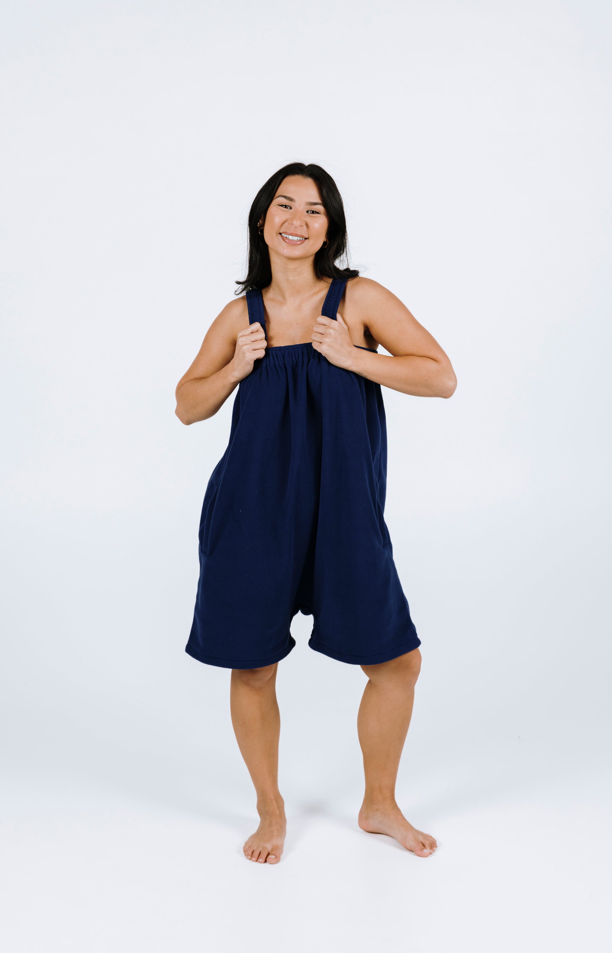Navy blue short Ready Freddie polar fleece onesie