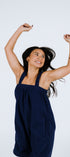 Navy blue short onesie in 100% polyester polar fleece
