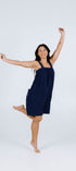 Navy blue short fleece onesie for getting ready