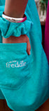 Ocean blue terry towelling onesie for after the shower