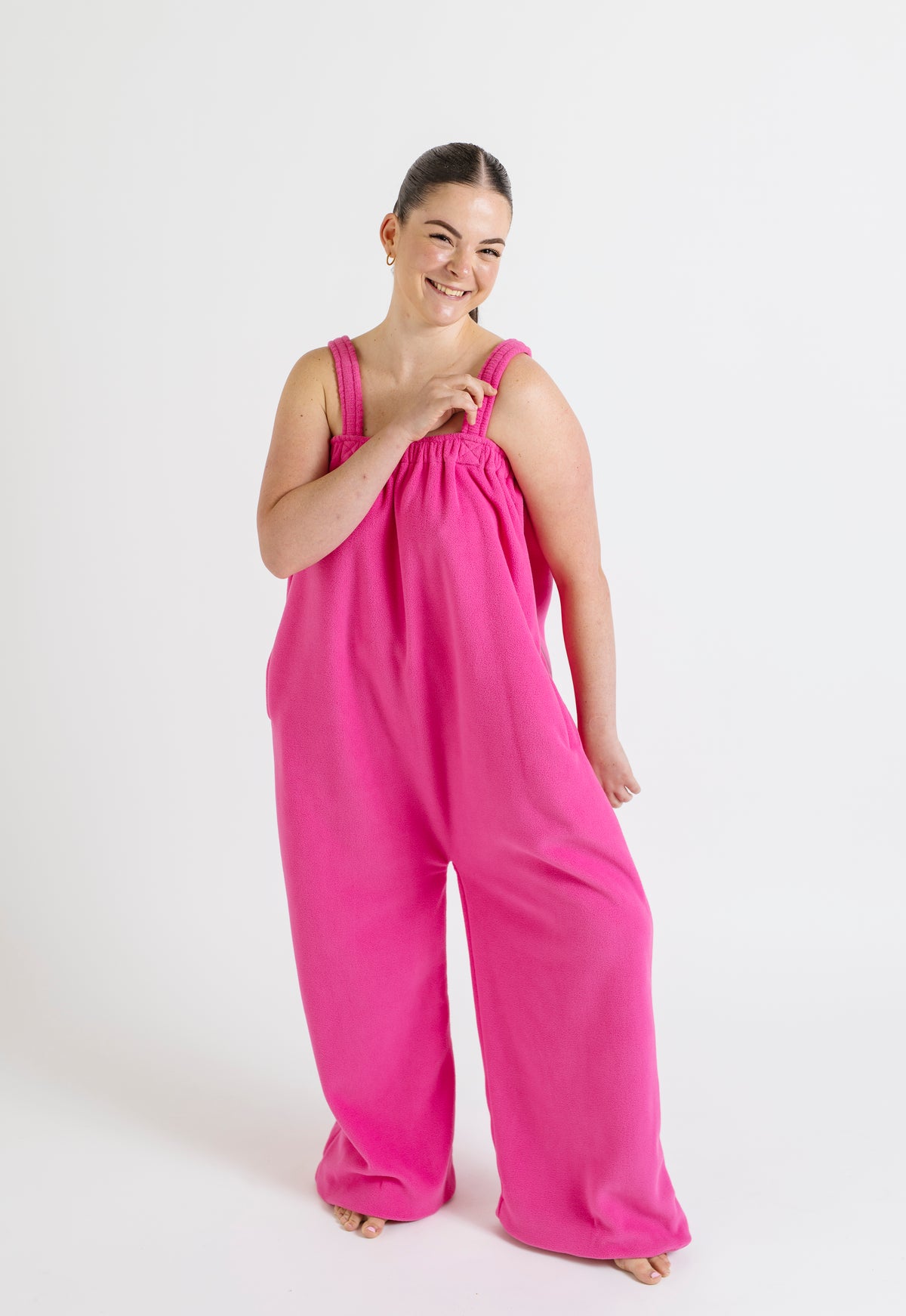Paris pink long fleece onesie for getting ready