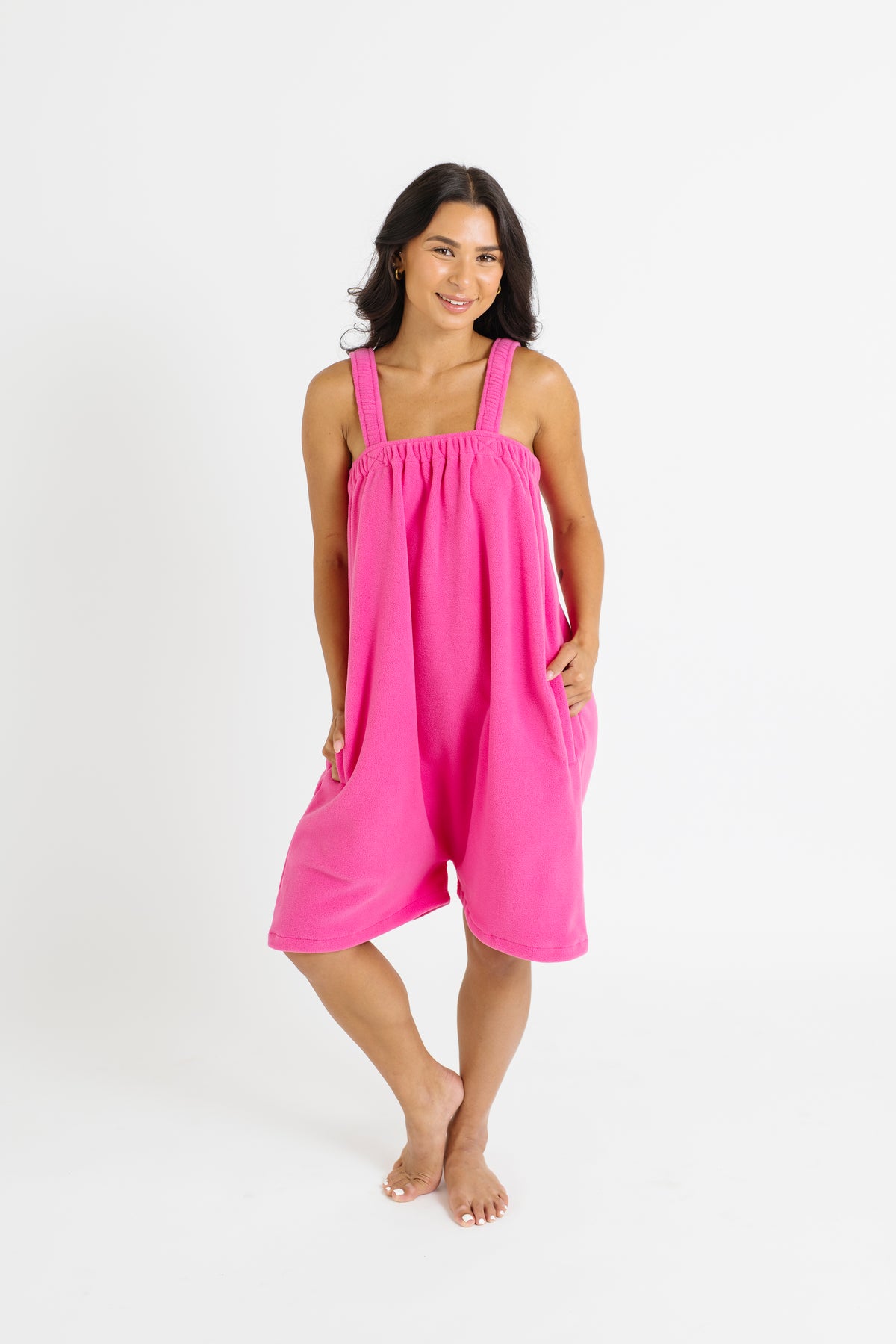 Paris pink short fleece onesie for getting ready