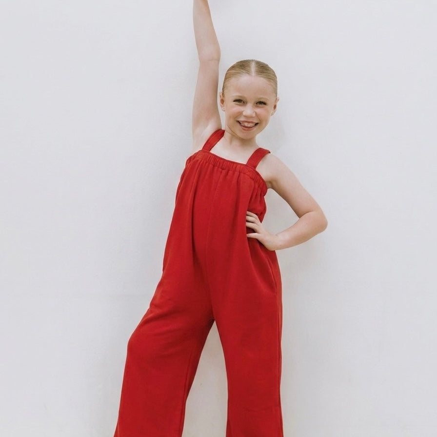 Red kids onesie in 100% polyester polar fleece