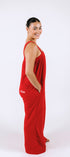 Red long onesie in 100% polyester polar fleece