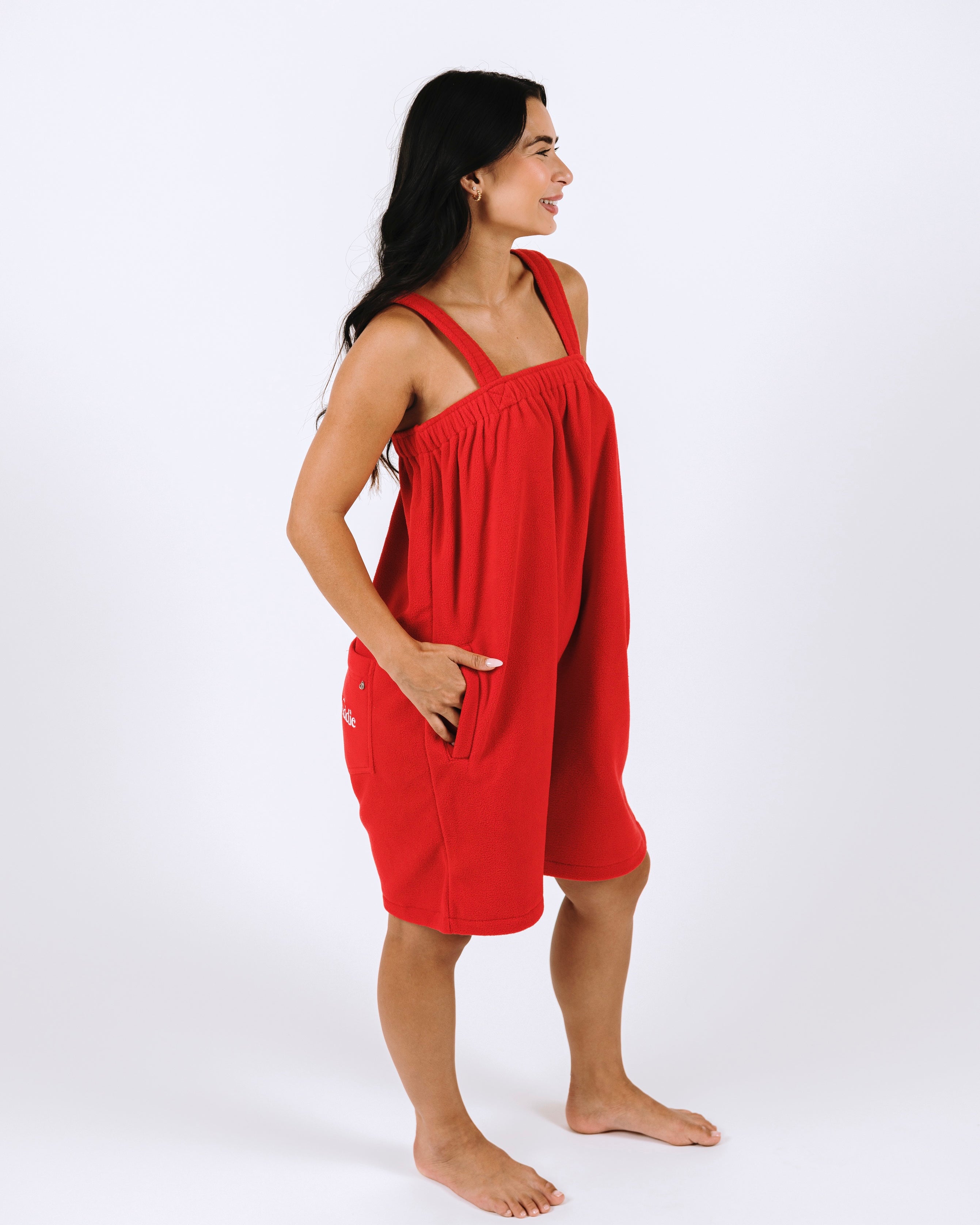 Red short onesie in 100% polyester polar fleece